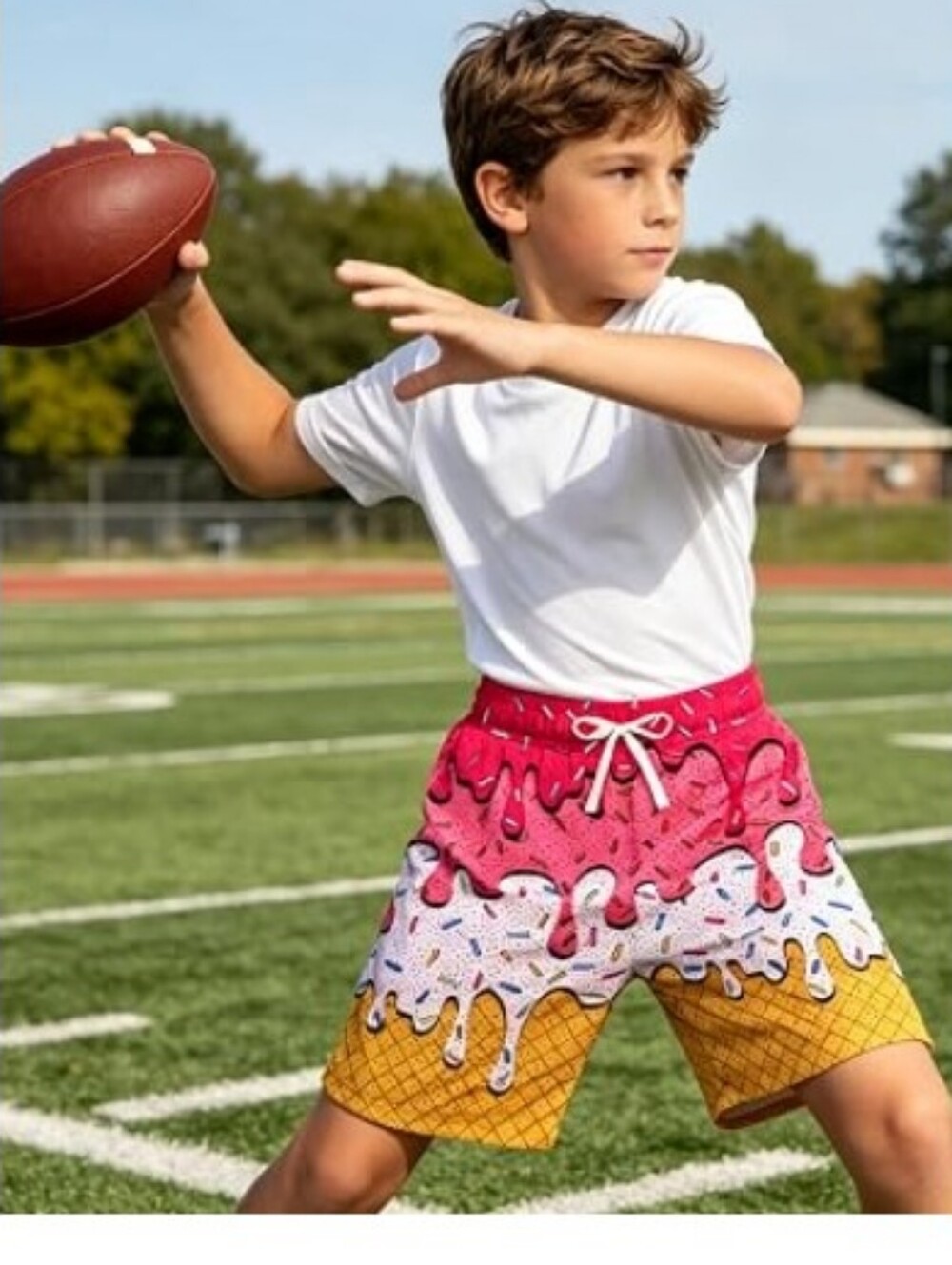 Boys Athletic Shorts Ice Cream Drip Mesh Breathable Red Pink